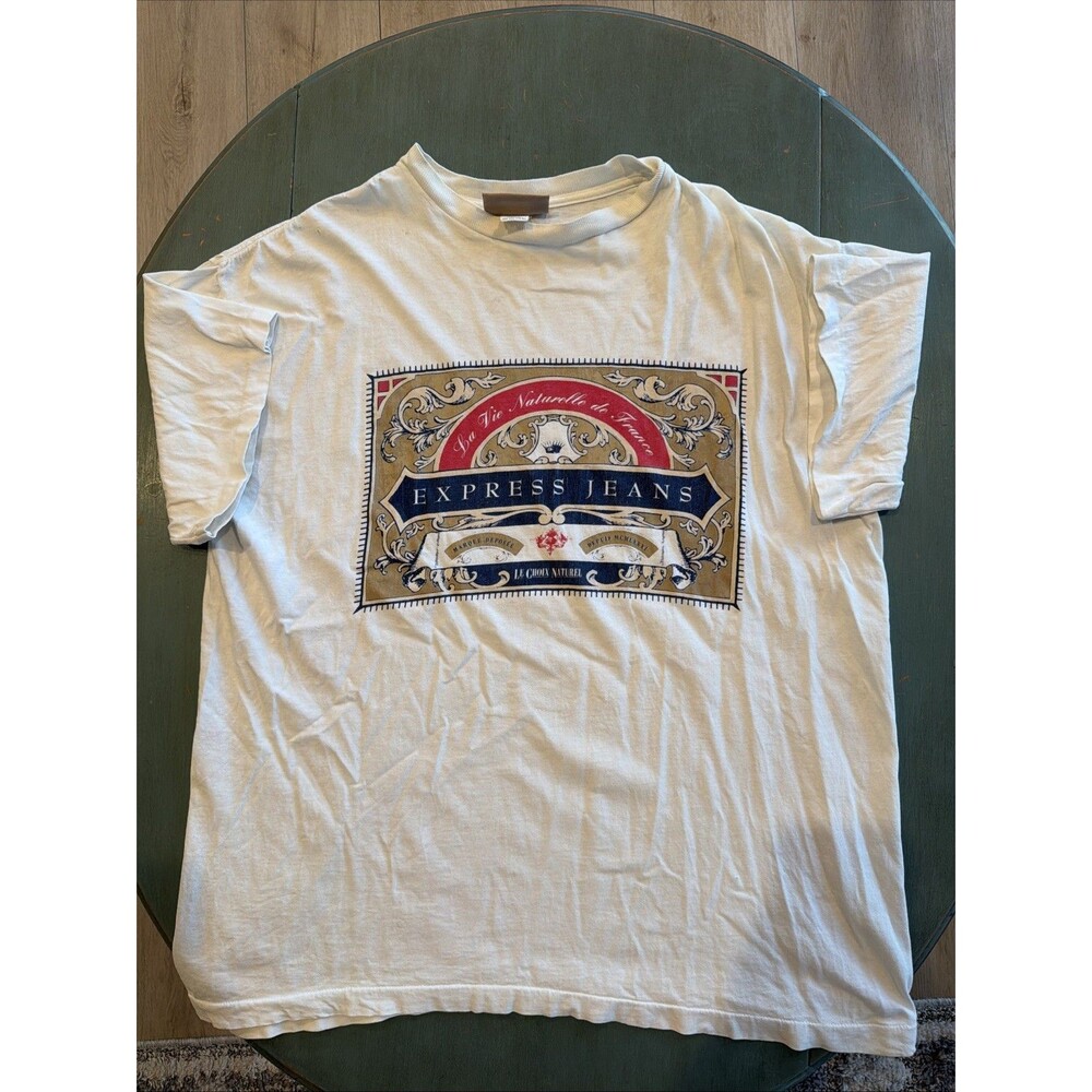 Vintage 90s Express Jeans La Vie Naturelle de France Graphic T-Shirt USA OSFA